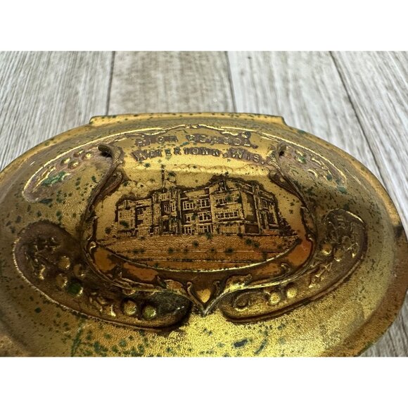Vtg K & Co Jewelry Trinket Box Bronze WaterTown Wisconsin High School 3" Long - Picture 10 of 15